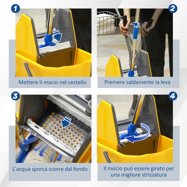 HOMCOM Καρότσι Καθαρισμού με Στραγγιστή  Κουβάς 25L και Ράφι από Πλαστικό  σε PP και Μέταλλο  72x49.5x95 cm  Μπλε  και Κίτρινο72