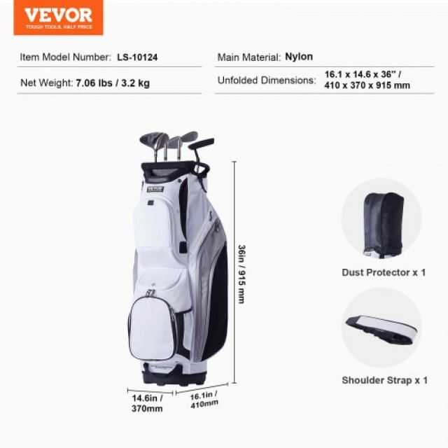 VEVOR 36” Τσάντα Γκολφ με 14 Θέσεις Οργάνωσης και 13 Τσέπες Λευκή Νάιλον  TCB36YC10GBSVUEK1V0