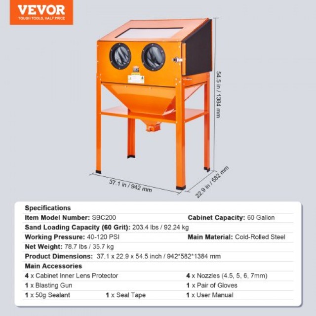 VEVOR Καμπίνα Αμμοβολής 60 Γαλονιών με Βάση & Πιστόλι  PSJ60JLW0000PHICYV2