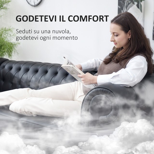 HOMCOM Τριθέσιος Καναπές Στυλ Chesterfield Καπιτονέ με Ενσωματωμένα Ελατήρια, Συνθετικό Δέρμα, 213x86x79 εκ., Μαύρο 83B-246V00BK