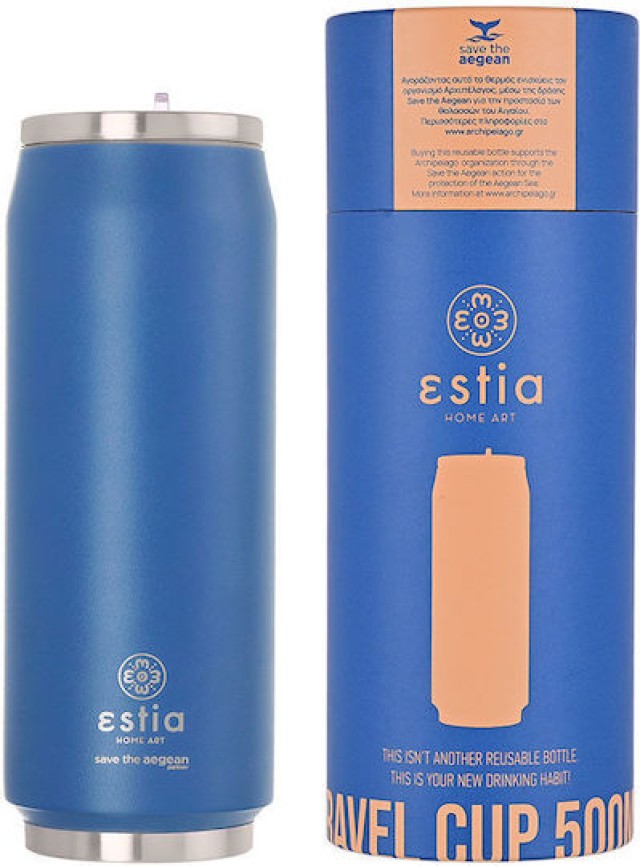 ESTIA Θερμός Ταξιδιού 500ml Save the Aegeanσε Τζιν Μπλε Χρώμα 01-12076