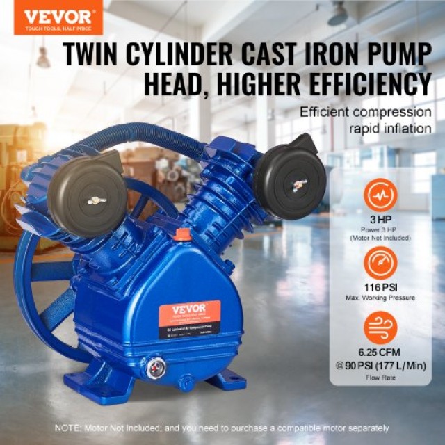 VEVOR  Κεφαλή Αντλίας Αεροσυμπιεστή 3HP 6.25CFM @ 90PSI 2-Κύλινδρος...