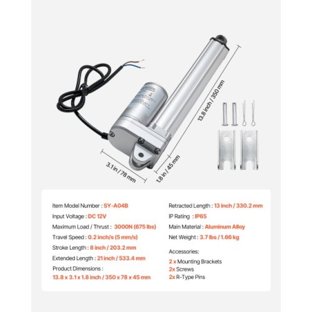 VEVOR 12V Γραμμικός Ενεργοποιητής, 203.2mm Διαδρομή, Αδιάβροχος IP6... VEVOR 12V Γραμμικός Ενεργοποιητής, 203.2mm Διαδρομή, Αδιάβροχος IP6...