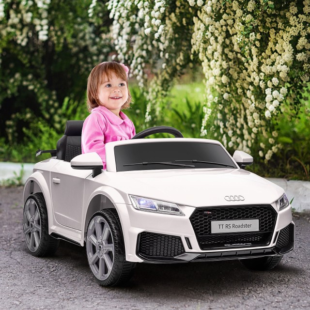 HOMCOM Ηλεκτρικό αυτοκίνητο για παιδιά 3-5 ετών AUDI TT με τηλεχειριστήριο, ανοιγόμενες πόρτες και προβολείς LED, λευκό 370-079V90WT