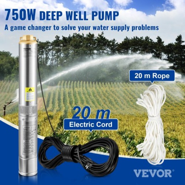 Υποβρύχια Αντλία VEVOR 750W, 230V, 100L/min, 66m, Ανοξείδωτη, IP68  SJQSBNZOC750W3JTDV2