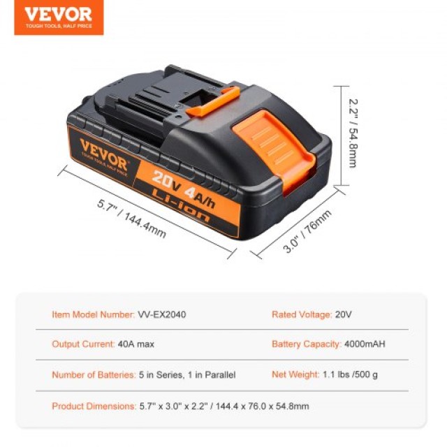 Ανταλλακτική Μπαταρία VEVOR 20V 4Ah για Εργαλεία VEVOR  20VDCB40AHZCOHF01V9
