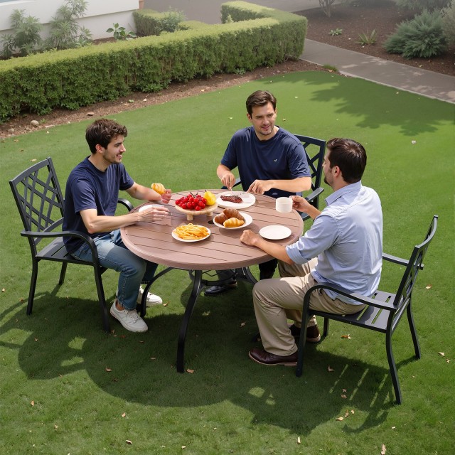 VEVOR Στρογγυλό Τραπέζι Βεράντας 103cm με Τρύπα Ομπρέλας για 4 Άτομ...