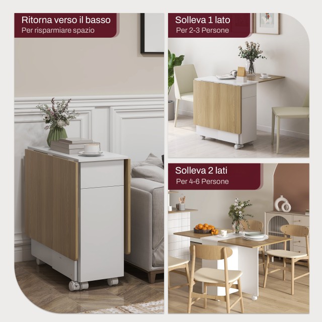 HOMCOM Ορθογώνιο Επεκτάσιμο Τραπέζι με 2 Συρτάρια και ένα Ντουλάπι ...