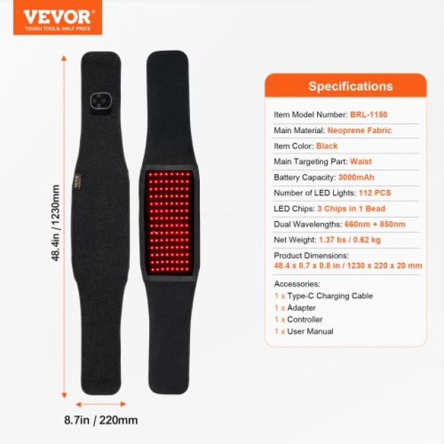 VEVOR  Ζώνη Φωτοθεραπείας για Μέση 660&850nm με 112 LED HGCDSBYBDDC...