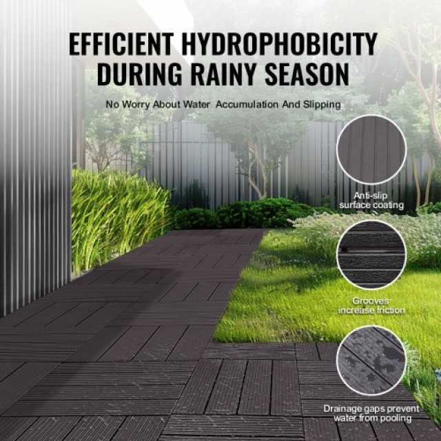 VEVOR  Σετ 36 Αδιάβροχων Πλακιδίων Δαπέδου 12x12 για Βεράντα Σκούρο...