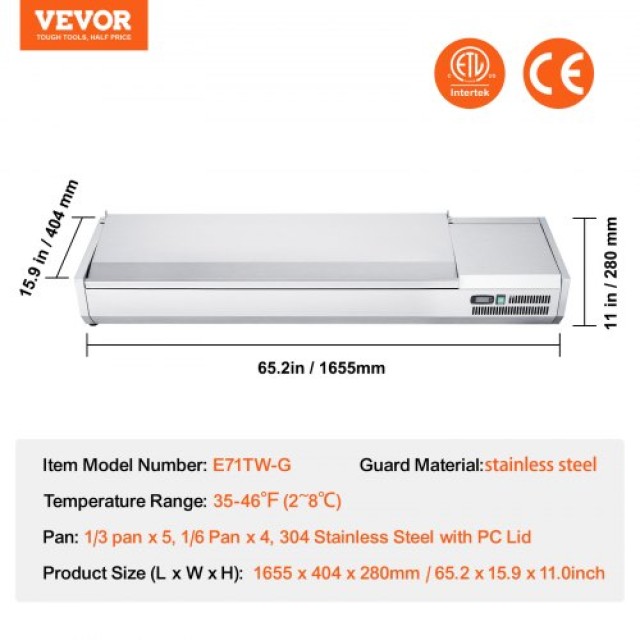 Ψυγείο Πάγκου VEVOR για Σαλάτες & Πίτσα 165W με Ανοξείδωτη Προστασία CE  BXGZLZDWT71YA9AG7V2