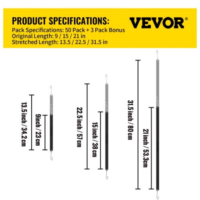 VEVOR Σετ Λαστιχένιων Ιμάντων με S Hooks, 11x9, 21x15, 21x21, Φυσικό Καουτσούκ για Εξωτερική Χρήση PBTCFSD1510PCGANAV0