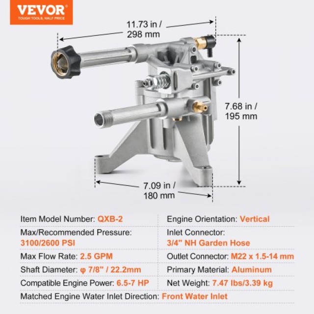 VEVOR  Αντλία Πλυστικού 7/8 Κάθετη 3100 PSI 2.5GPM με 5 Ακροφύσια  ...