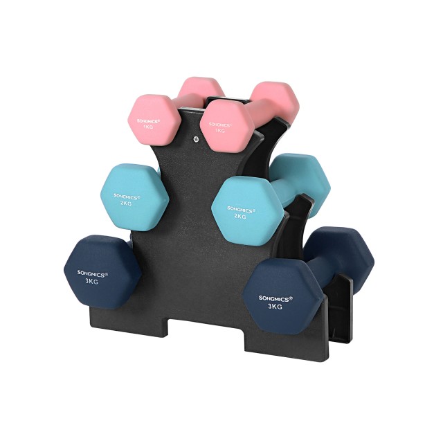 SONGMICS Σετ 6 Εξάγωνων Αλτήρων με Βάση 1kg, 2kg, 3kg - Ροζ, Τυρκουάζ και Μπλε -SYL612MK 