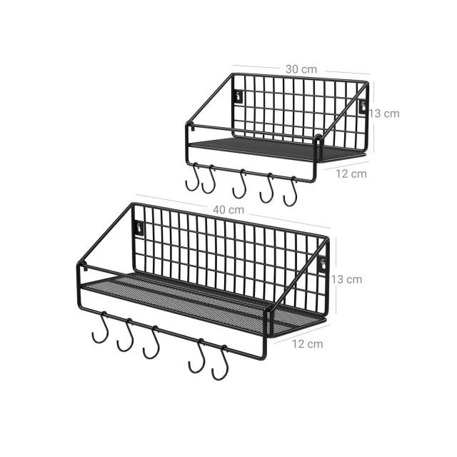 SONGMICS Σετ 2 τμχ Μεταλλικά Ράφια Τοίχου 30x12x13 cm & 40x12x13 cm Χρώματος Μαύρο, LFS02BK 