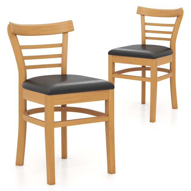 Costway Σετ 2 Ξύλινων Καρεκλών Τραπεζαρίας με Επένδυση από Δερματίν...