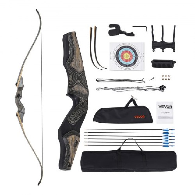 VEVOR Σετ Τόξου Αναψυχής 60in Recurve Ξύλινο 45 lbs με Βέλη για Κυν...