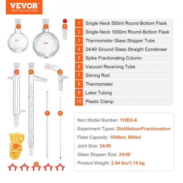 Σετ Αποστακτήρα VEVOR 1000ml με Γυάλινα Σκεύη 14 τεμαχίων  SYSZLTJJPWW1G637BV0