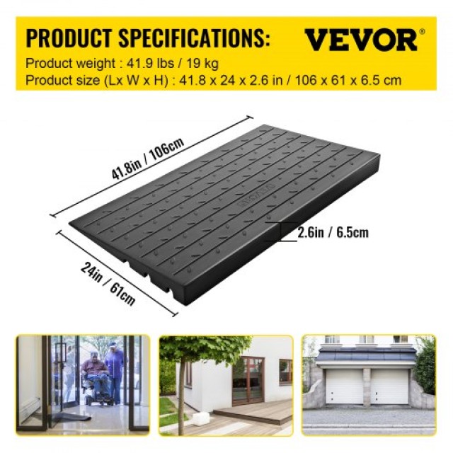VEVOR Λαστιχένια Ράμπα Κατωφλίου 2.6, 3 Κανάλια, 1000kg, για Αμαξίδια & Σκούτερ  WF24X42.5X2.5WSX2V0