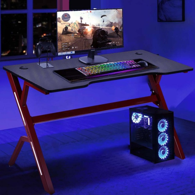 BAKAJI Γραφείο Gaming για Υπολογιστή από Μέταλλο και Ξύλο MDF με Mouse Pad 02012073