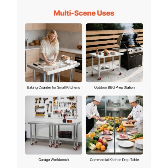 VEVOR Επιτραπέζιο Ανοξείδωτο Τραπέζι για Προετοιμασία Τροφίμων 90 x...