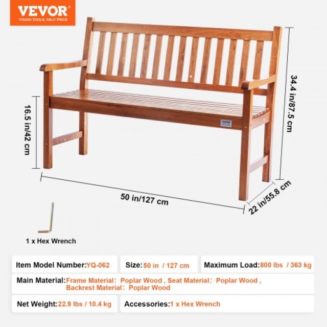 Ξύλινο Παγκάκι Κήπου 55.8 x 127 x 87.5 cm εως 363 kg GYZYMZ50YC00Q2Q8NV0 VEVOR