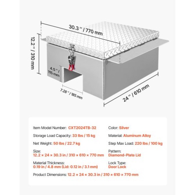 VEVOR Βαρέος Τύπου Αλουμινένιο Κουτί Εργαλείων για Καρότσα Φορτηγού...