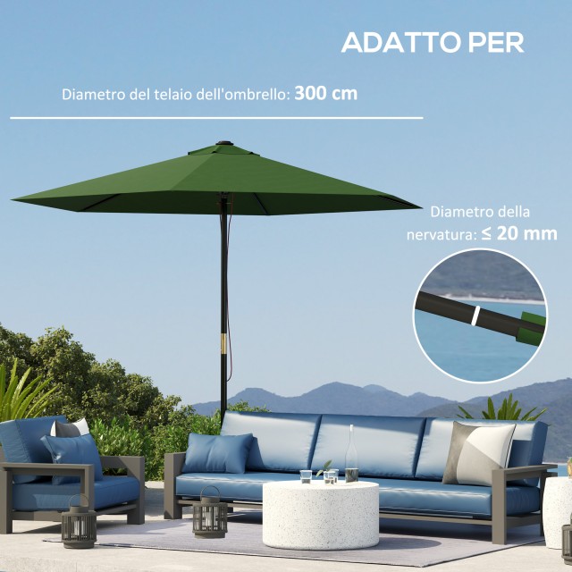 Outsunny  Ανταλλακτικό Κάλυμμα για Ομπρέλα Ø3 μ με Αεραγωγούς για Σκελετούς από Ξύλο και Ατσάλι, Πράσινο  84D-333V00GN