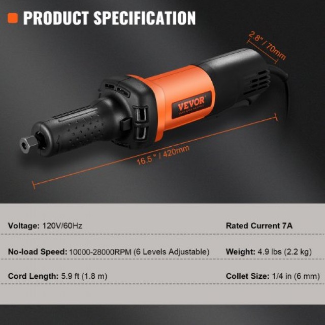 VEVOR Βαρέως Τύπου Ευθύς Τροχός 1/4 30000RPM 6 Ταχύτητες  MJMCYSKDKDS70KHZOV2