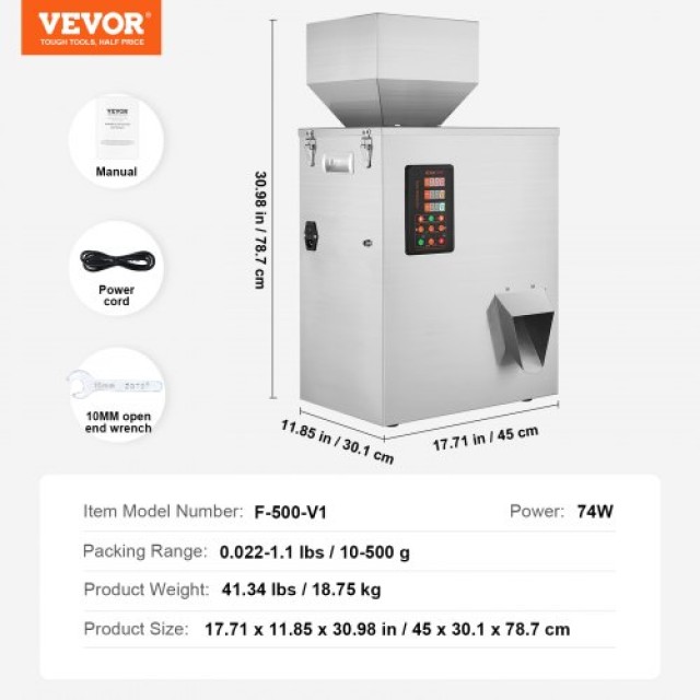 VEVOR Αυτόματη Ζυγιστική Μηχανή Γεμίσματος Σκόνης 10-500g για Μπουκάλια & Σακούλες TSKLFZJBZD10DFNVUV2