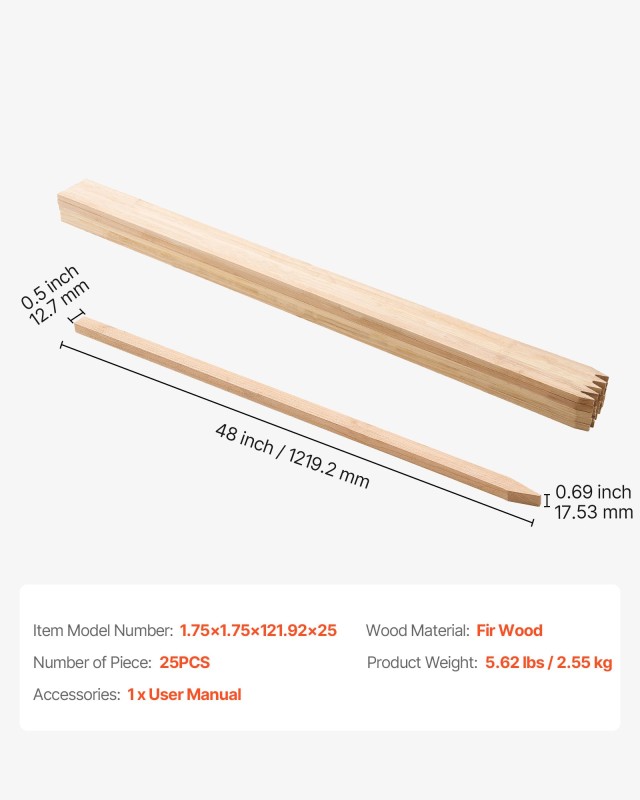 VEVOR Ξύλινοι Πάσσαλοι Κήπου, 25 Τεμάχια 17.53×12.7×1219.2 mm WLMZ0...