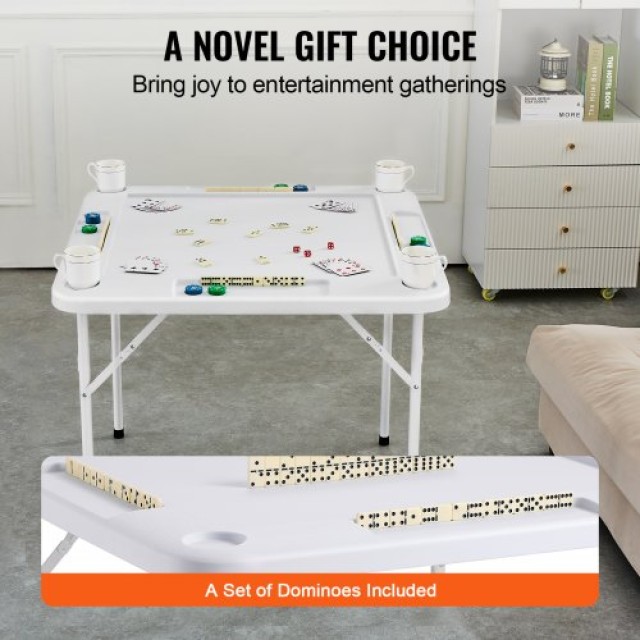 Πτυσσόμενο Τραπέζι Mahjong VEVOR για 4 Παίκτες με Θήκες Ποτηριών & Δίσκους για Μάρκες - Λευκό  SDMJZBSDMNGPT73ZQV0