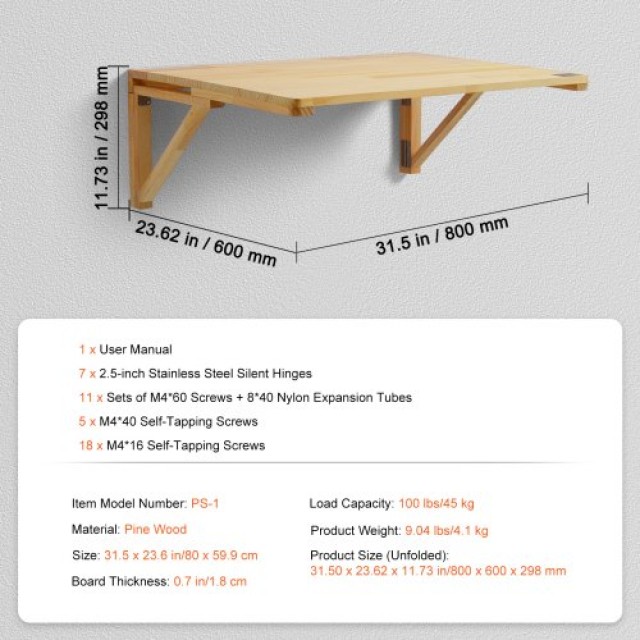 Πτυσσόμενο Επιτοίχιο Γραφείο VEVOR 31.5x23.62 in  BGSGZZPMSM2938EPXV0