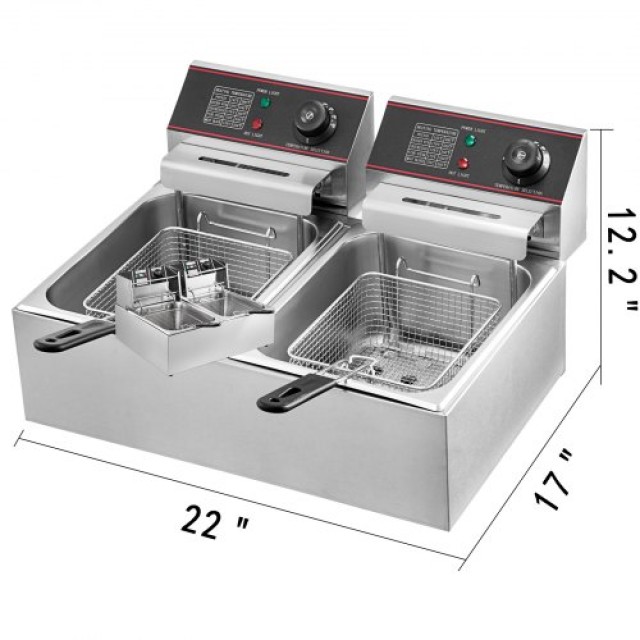 Επαγγελματική Φριτέζα VEVOR 12L 5000W Διπλή Δεξαμενή Ανοξείδωτη για Επαγγελματική Χρήση  YB-82DZL000000001V2