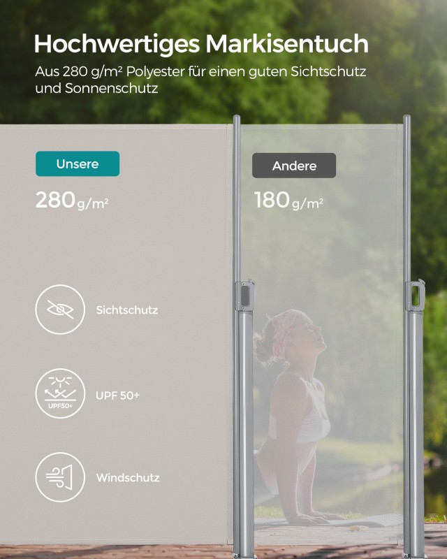 SONGMICS Πλαϊνό Ρολό Σκίασης Κήπου- Βεράντας  180 x 300 cm, Μπεζ, GSA180E 