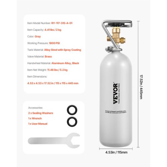 VEVOR Δεξαμενή CO2 4.41 lbs Αλουμινίου με Βαλβίδα DIN477 TUV Εγκεκριμένη EYHTQGHJG2KGAUPCSV0
