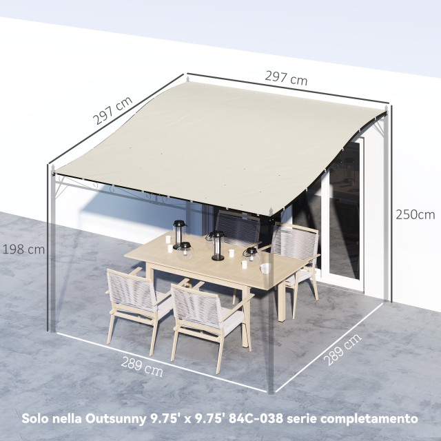 Outsunny Κάλυμμα Στέγης για Κιόσκι Πέργκολα 3x3 μ από Πολυεστέρα με 16 Οπές Αποστράγγισης, 297x297 εκ., Μπεζ 84C-479V00BG