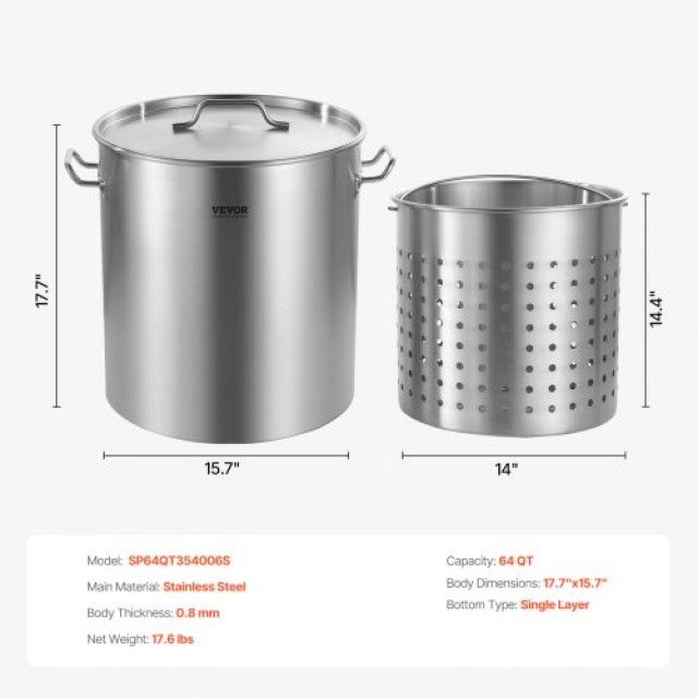 VEVOR  64QT Ανοξείδωτη Κατσαρόλα με Καλάθι και Καπάκι  SYJHTG64QTLJ...