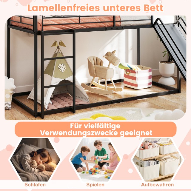 Costway Χαμηλό Κουκέτα-Haus με Τσουλήθρα, Ασφαλές Κάγκελο & Σκάλα 2...