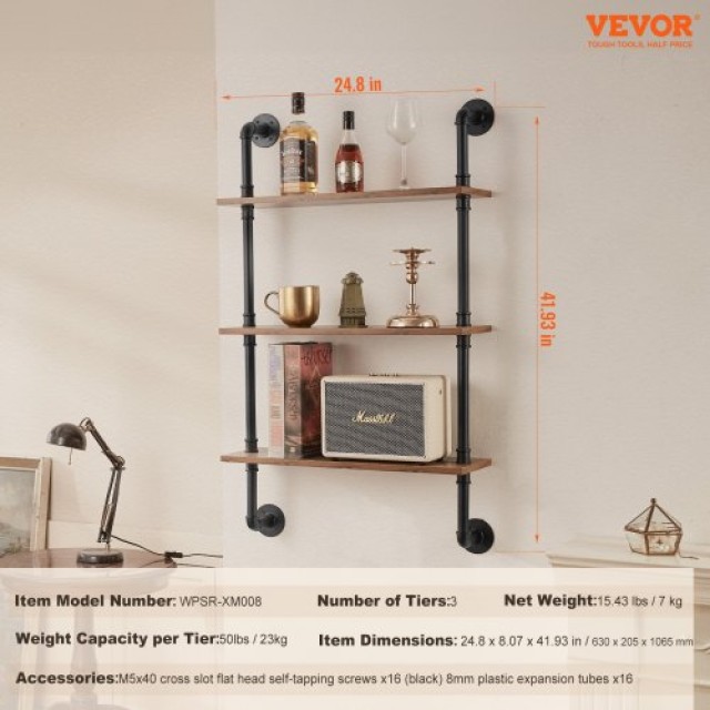 VEVOR  Ράφι Βιομηχανικού Στυλ 3 Επιπέδων 24x7.87in Τοίχου για Κουζίνα Υπνοδωμάτιο JSGZWJYGHMBHHZ8X0V0