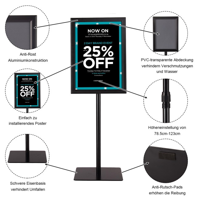 Costway Ρυθμιζόμενη Επιδαπέδια Στήλη Αλουμινίου A3 78,5 cm - 123 cm...