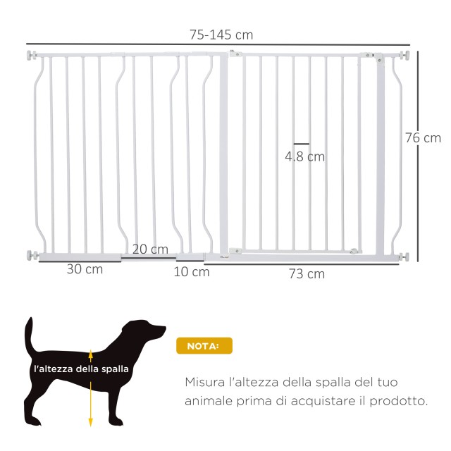 PawHut Safety Gate for Dogs Επεκτάσιμη από 75-145cm, από ατσάλι και ABS D06-109V02