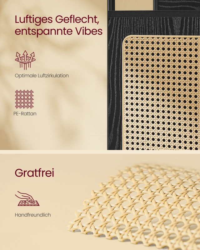 VASAGLE Βιβλιοθήκη 6 Επιπέδων με Πόρτα Rattan, Ραφιέρα για Σαλόνι 