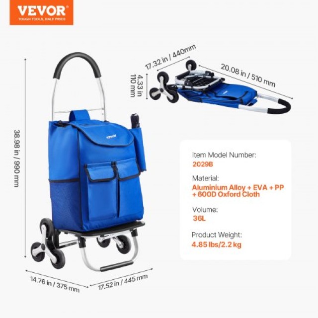 VEVOR  Πτυσσόμενο Καρότσι Αναρρίχησης Σκάλας 36L με 6 Τροχούς και Σάκο Αποθήκευσης GWSPLCHSHJLSKAMT1V0