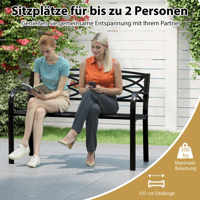 Costway Μεταλλικός μαύρος πάγκος κήπου για 2 άτομα με πλάτη & μπράτ... Costway Μεταλλικός μαύρος πάγκος κήπου για 2 άτομα με πλάτη & μπράτ...