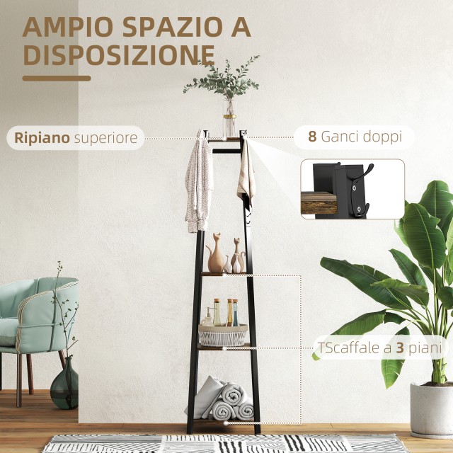 HOMCOM Καλόγερος με 8 Γάντζους, 3 Ράφια, 34x34x170 εκ, Καφέ 850-343...