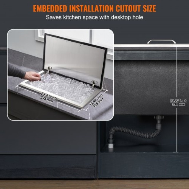 VEVOR 24x20x15 Εντοιχιζόμενο Ψυγείο Πάγου Ανοξείδωτο με Κάλυμμα QRSCBCFG20LXN50MQV0