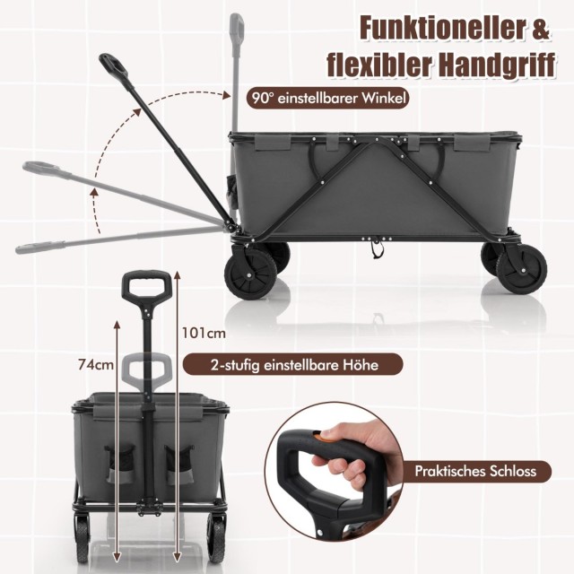 Costway Πτυσσόμενο καρότσι με ρυθμιζόμενη λαβή, θήκες ποτών και τσά...