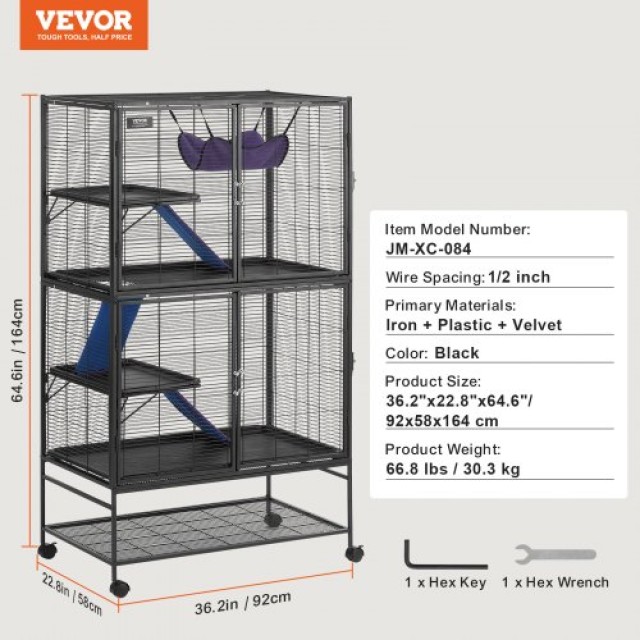 Κλουβί Μικρών Ζώων 4 Επιπέδων με Ρόδες VEVOR 64.6  JSXDL362463IRPIZQV0