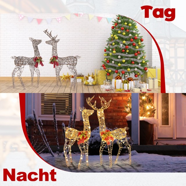 Costway Φωτιζόμενο Σετ Οικογένειας Χριστουγεννιάτικων Ταράνδων με 2...